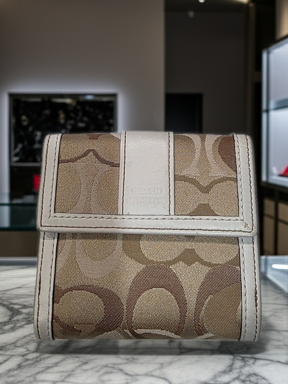 Vintage Coach Signature Jacquard French Purse Trifold Wallet 41251 Light Khaki
